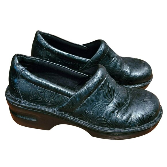 B.O.C. Women's Black Leather Clog Mules Paisley Size 7 Medium Comfortable jh697 - Picture 1 of 5